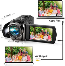 Load image into Gallery viewer, Video Camera Camcorder kimire Digital Camera Recorder Full HD 1080P 15FPS 24MP 3.0 Inch 270 Degree Rotation LCD 16X Digital Zoom Camcorder Camera with 2 Batteries(Black)