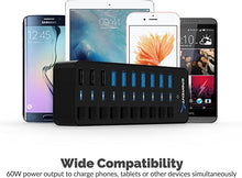 Load image into Gallery viewer, Sabrent 60W 10-Port USB 3.0 Hub Includes 3 Smart Charging Ports with Individual Power Switches and LEDs + 60W 12V/5A Power Adapter (HB-B7C3)