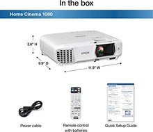 Load image into Gallery viewer, Epson Home Cinema 1080 3-chip 3LCD 1080p Projector, 3400 lumens Color and White Brightness, Streaming/Gaming/Home Theater, Built-in Speaker, Auto Picture Skew, 16,000:1 Contrast, Dual HDMI, White