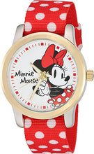 Load image into Gallery viewer, Disney Minnie Mouse Women's Two Tone Alloy Watch, Reversible Red with White Polka Dot Nylon Strap, W002882