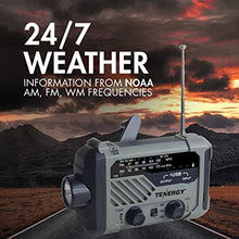 Load image into Gallery viewer, Tenergy Multifunctional Hand Crank Weather Radio with LED Flashlights, SOS Alarm, Cell Phone Charger, AM/FM/NOAA Radio Frequencies, Ideal for Emergencies