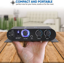 Load image into Gallery viewer, Wireless Bluetooth Home Audio Amplifier - 90W Dual Channel Mini Portable Power Stereo Sound Receiver w/ Speaker Selector, RCA, AUX, LED, 12V Adapter - For iPad, iPhone, PA, Studio Use - Pyle PFA330BT