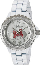 Load image into Gallery viewer, Disney Minnie Mouse Women's Enamel Sparkle White Alloy Watch, Silver Bezel, White Bracelet, W002895