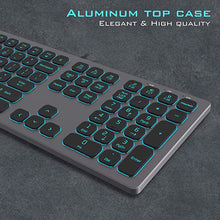 Load image into Gallery viewer, POWZAN Aluminum Quiet Wired Keyboard Backlit- Slim Chiclet Keyboard Compatible with Apple iMac, MacBook, Mac and PC, USB Keyboard Numeric Keypad RGB Lighted Key - Space Gray