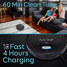 Load image into Gallery viewer, Pure Clean Robot Vacuum Cleaner - Upgraded Lithium Battery 90 Min Run Time - Automatic Bot Self Detects Stairs Pet Hair Allergies Friendly Robotic Home Cleaning for Carpet Hardwood Floor - PUCRC26B V2