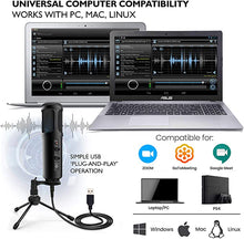 Load image into Gallery viewer, USB PC Recording Condenser Microphone - Blue LED, Adjustable Gain, Headphone Jack, Mute Control, Tripod Stand - Portable Pro Audio Condenser Desk Mic for Podcast Streaming Gaming - Pyle PDMIUSB50