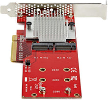 Load image into Gallery viewer, StarTech.com Dual M.2 PCIe SSD Adapter Card - x8 / x16 Dual NVMe or AHCI M.2 SSD to PCI Express 3.0 - M.2 NGFF PCIe (M-Key) Compatible - Supports 2242, 2260, 2280 - JBOD - Mac & PC (PEX8M2E2)