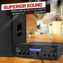 Load image into Gallery viewer, Pyle PDA5BU.0 200W Audio Stereo Receiver-Wireless Bluetooth Power Amplifier Home Entertainment System w/AUX in, USB Port, 2 Karaoke Microphone Input, Remote , Black