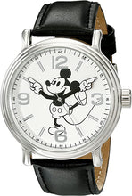 Load image into Gallery viewer, Disney Men's W001853 Mickey Mouse Silver-Tone Watch With Black Faux-Leather Band