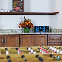 Load image into Gallery viewer, AcuRite 75152M Oversized Blue LED Clock with Indoor Temperature, Date and Fold-Out Stand, 14.5-Inch