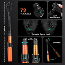 Load image into Gallery viewer, 1/2-Inch Drive Torque Wrench Set 22PCS, 10-180FT.LB/13.6-244.1Nm, Click Torque Wrench Socket Set, 72-Tooth Dual-direction, 3% Precision Adjustable Torque Wrench for Lug Nut, Bicycle, Moto, Car, Black_6230
