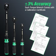 Load image into Gallery viewer, 1/4 &amp; 1/2 &amp; 3/8 Drive Torque Wrench, 3PCS Torque Wrench Set, 4-20 ft.lb, 5-45 ft.lb, 15-165 ft.lb, Dual-Direction Adjustable Torque Wrench for Bicycle, Motorcycle, Car Maintenance, Green_5314
