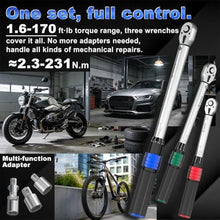 Load image into Gallery viewer, 1/4 3/8 1/2 9PC Torque Wrench Set 20-220 In lb,5-45 &amp;10-170 Ft lb,3 extension bar &amp; 3 adapter,3% Accuracy,72 T,Chrome plated,anti-rust,no scratch &amp; wear-resistant than Black,for DIY, bike,car &amp; truck, Silverblack_606
