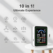 Load image into Gallery viewer, 10 in 1 Smart Air Quality Monitor Indoor, Professional Air Quality Test Kit with CO2 | CO | TVOC | HCHO | Temp | AQI | PM2.5 | PM0.3 | PM10 White_1652
