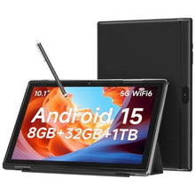Load image into Gallery viewer, 10 Inch Android 15 Tablet, 8GB RAM 32GB Storage Tablets, 10.1" HD IPS Display, 5G WiFi-6, Tablets with 6000mAh Battery, Dual Camera for Video Call, Android Tablet with Case &amp; Stylus Pen for Work/Study, Black_1
