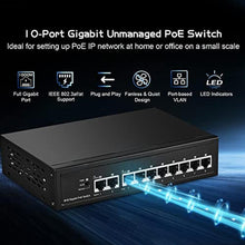 Load image into Gallery viewer, 10 Port Gigabit POE Switch, 8 POE+ 1000Mbps, 2 Gigabit Uplink, IEEE802.3af/at, 120W Internal Power Supply, Metal Case Unmanaged Plug and Play Binardat Switch, Black_6836
