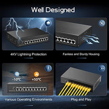 Load image into Gallery viewer, 10 Port Gigabit POE Switch, 8 POE+ 1000Mbps, 2 Gigabit Uplink, IEEE802.3af/at, 120W Internal Power Supply, Metal Case Unmanaged Plug and Play Binardat Switch, Black_6839
