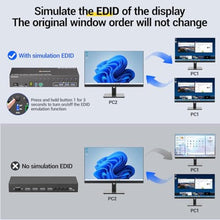 Load image into Gallery viewer, 10 Port HDMI KVM Switch 2 Monitors 10 Computers 4K@60Hz EDID Simulation,Dual Monitor KVM Switch with 4 USB 3.0 Ports for Keyboard Mouse Printer,Audio RS232,with Controller,12V Power and 10 USB Cables, black_226
