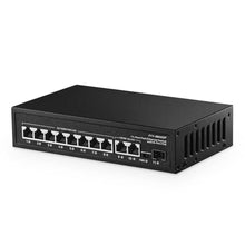 Load image into Gallery viewer, 11 Port POE Switch, 8 POE+ 10/100Mbps, 2 Gigabit Uplink, 1 Gigabit SFP, IEEE802.3af/at, 135W Power Supply, Metal Case Unmanaged Plug and Play Binardat Switch, Black_1

