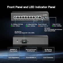 Load image into Gallery viewer, 11 Port POE Switch, 8 POE+ 10/100Mbps, 2 Gigabit Uplink, 1 Gigabit SFP, IEEE802.3af/at, 135W Power Supply, Metal Case Unmanaged Plug and Play Binardat Switch, Black_5830
