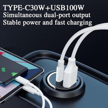 Load image into Gallery viewer, 130W Mini Car Charger+3in1 USB Cable Fast Charging[QC100W+PD30W] Invisible Flush Fit Cigarette Lighter Adapter with Type C Cable,Dual Port for iPhone iPad Samsung MacBook Laptop Dashcam_1964
