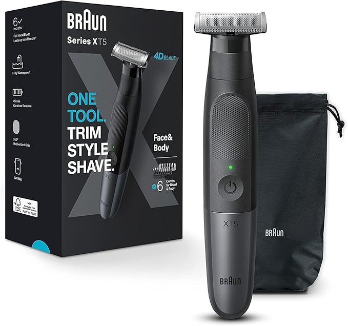 Braun Series XT5 – Beard Trimmer, Shaver and Electric Razor for Men, Body Grooming Kit for Manscaping, Durable One Blade, One Tool for Stubble, Hair, Groin, Underarms, XT5100