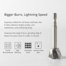 Load image into Gallery viewer, 1Zpresso K-Ultra Manual Coffee Grinder Silver with Carrying Case, Assembly Consistency Grind Stainless Steel Conical Burr, Foldable Handle, Numerical External Adjustable Setting, All-Round Grinder, KUltraSilverwithCarryingCase_4594
