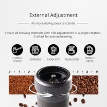 Load image into Gallery viewer, 1Zpresso K-Ultra Manual Coffee Grinder Silver with Carrying Case, Assembly Consistency Grind Stainless Steel Conical Burr, Foldable Handle, Numerical External Adjustable Setting, All-Round Grinder, KUltraSilverwithCarryingCase_4595
