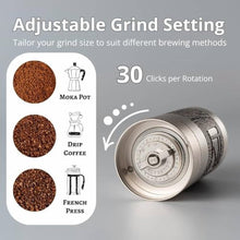 Load image into Gallery viewer, 1Zpresso Q Manual Coffee Grinder, Mini Slim Travel Sized, Stainless Steel Conical Burr, Numerical Adjustable Setting for Pour Over French Press Cold Brew, Silver_4876
