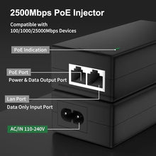 Load image into Gallery viewer, 2.5Gb PoE+ Injector Adapter 30W 48~55V, IEEE 802.3at/af Compliant, Converts Non-PoE to PoE Network, 100/1000/2500Mbps RJ45, Up to 328 ft, Plug &amp; Play (30W)_2009

