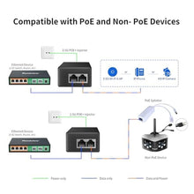 Load image into Gallery viewer, 2.5Gb PoE+ Injector Adapter 30W 48~55V, IEEE 802.3at/af Compliant, Converts Non-PoE to PoE Network, 100/1000/2500Mbps RJ45, Up to 328 ft, Plug &amp; Play (30W), Black_2494

