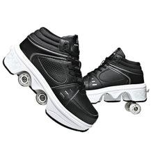 Load image into Gallery viewer, 2-in-1 Roller Skates &amp; Sneakers Unisex Retractable Wheels Outdoor Fun &amp; Fitness Kick Roller Shoes Black_1
