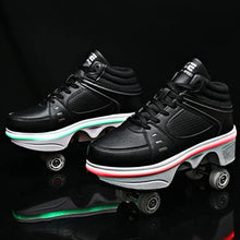 Load image into Gallery viewer, 2-in-1 Roller Skates &amp; Sneakers Unisex Retractable Wheels Outdoor Fun &amp; Fitness Kick Roller Shoes Black_120
