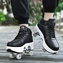 Load image into Gallery viewer, 2-in-1 Roller Skates &amp; Sneakers Unisex Retractable Wheels Outdoor Fun &amp; Fitness Kick Roller Shoes Black_121
