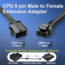 Load image into Gallery viewer, (2-Pack) COMeap CPU 8 Pin Extension Cable, Motherboard ATX CPU 8 Pin (4+4) Male to Female Adapter for Power Supply PSUs 9.5-inch(24cm), Black_4696
