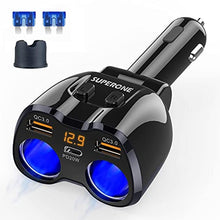 Load image into Gallery viewer, [2026 Upgraded] Cigarette Lighter Splitter, SUPERONE 180W 2-Socket Cigarette Lighter Adapter with Dual QC3.0 and 20W PD USB C Car Charger Splitter for GPS/Dash Cam/Laptop/iPad/iPhone 17/16/15/14/13/12, Black_1
