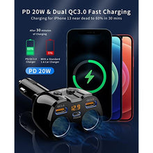 Load image into Gallery viewer, [2026 Upgraded] Cigarette Lighter Splitter, SUPERONE 180W 2-Socket Cigarette Lighter Adapter with Dual QC3.0 and 20W PD USB C Car Charger Splitter for GPS/Dash Cam/Laptop/iPad/iPhone 17/16/15/14/13/12, Black_8563

