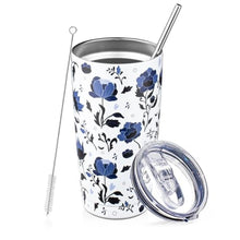 Load image into Gallery viewer, 20oz Tumbler with Lid and Straw Double Wall Powder Coated Vacuum Insulated Coffee Tumbler Stainless Steel Travel Coffee Mug Spill-Proof Thermal Cup for Hot and Cold Beverage,Blue and White Porcelain, BlueandWhitePorcelain_1
