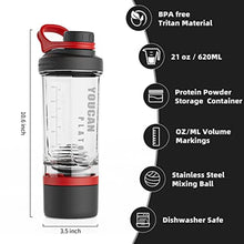 Load image into Gallery viewer, 21oz Protein Shaker Bottle with Powder Storage Container-Shaker Cups for Protein Shakes-pre workout bottle-Mixer Cup-Gym Sport Water Bottle -Made with Tritan BPA Free,with Wire Whisk Balls,Red_545
