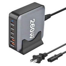 Load image into Gallery viewer, 260W USB C Charger Block GaN III USB Desktop Charging Station 6 Ports QC4.0 Fast Charging Station Hub+PD 100W Type C Laptop Charger Adapter Compatible with MacBook Pro Laptop Tablet and Phone, Black_1
