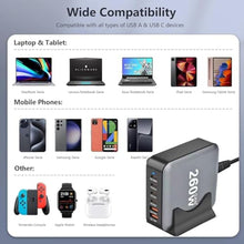 Load image into Gallery viewer, 260W USB C Charger Block GaN III USB Desktop Charging Station 6 Ports QC4.0 Fast Charging Station Hub+PD 100W Type C Laptop Charger Adapter Compatible with MacBook Pro Laptop Tablet and Phone, Black_412
