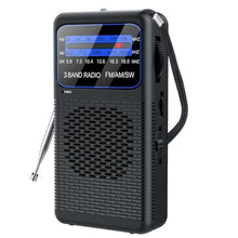 Load image into Gallery viewer, 3 Band Pocket Radio, Portable AM FM SW Battery Operated Radio with Shortwave, Back Clip Transistor radios with Emergency LED Flashlight, 3.5mm Earphone Jack, Large Speaker for Indoor Outdoor, Black_1
