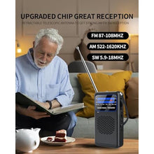 Load image into Gallery viewer, 3 Band Pocket Radio, Portable AM FM SW Battery Operated Radio with Shortwave, Back Clip Transistor radios with Emergency LED Flashlight, 3.5mm Earphone Jack, Large Speaker for Indoor Outdoor, Black_4014
