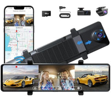 Load image into Gallery viewer, 3 Channel Mirror Dash Cam, 12" Triple Rear View Mirror with Front 4K, Inside and Rear 1080P Cameras with 5.8GHz WiFi, G-Sensor, Night Vision, Reverse Assist, Parking Monitor, MatteBlackChannel_1
