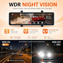 Load image into Gallery viewer, 3 Channel Mirror Dash Cam, 12" Triple Rear View Mirror with Front 4K, Inside and Rear 1080P Cameras with 5.8GHz WiFi, G-Sensor, Night Vision, Reverse Assist, Parking Monitor, MatteBlackChannel_1364
