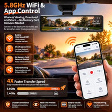 Load image into Gallery viewer, 3 Channel Mirror Dash Cam, 12" Triple Rear View Mirror with Front 4K, Inside and Rear 1080P Cameras with 5.8GHz WiFi, G-Sensor, Night Vision, Reverse Assist, Parking Monitor, MatteBlackChannel_1366
