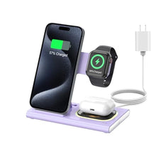Load image into Gallery viewer, 3 in 1 Foldable Wireless Fast Charging Station for Apple Multiple Devices, Purple_1
