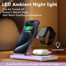 Load image into Gallery viewer, 3 in 1 Foldable Wireless Fast Charging Station for Apple Multiple Devices, Purple_4294
