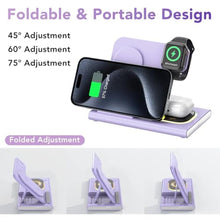 Load image into Gallery viewer, 3 in 1 Foldable Wireless Fast Charging Station for Apple Multiple Devices, Purple_4296
