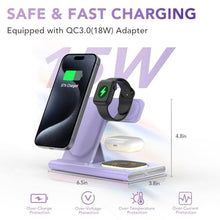 Load image into Gallery viewer, 3 in 1 Foldable Wireless Fast Charging Station for Apple Multiple Devices, Purple_4297
